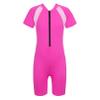 Moily Boys Girls Solid Zip Up UPF 50+ Shorty Wetsuit Athletic One Piece Swimsuit Surf Rashguard Shirts Rose Red 12 Years view 1
