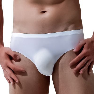 Ctreela Bulge Enhancing Hip Briefs for Mens Ice Silk One-Piece Underwear Seamless Cooling Undies Quick Dry Underpants White