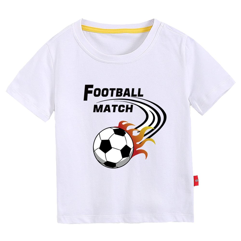 Boy Clothe Toddler Kids Girls Boys Football Cartoon 3D Prints Loose Tops Soft Short Sleeve T Shirt Tee Tops Clothes (White, 6-8 Years)