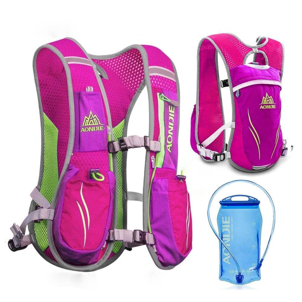 AONIJIE Running Hydration Vest Backpack 5.5L Lightweight & Breathable Water Backpack for Hiking Trail Running Cycling Race Marathon for Women Men (Red Vest with 1.5L Water Bladder)