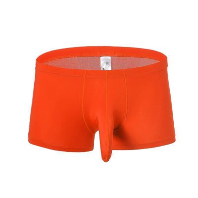 Ctreela Men's Elephant Nose Boxer Briefs Solid Soft Underwear Bulge Pouch Underpants Comfort Traceless Trunks Knickers Orange
