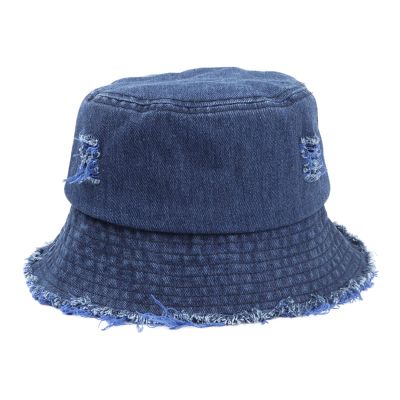 Baby Girl Bucket Hats 12-18 Months Aldult Bucket Hats Jean Washed Denim Hole Teens Women Frayed Ripped (Blue, One Size)