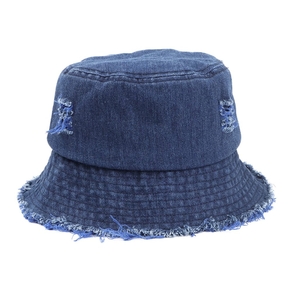 Baby Girl Bucket Hats 12-18 Months Aldult Bucket Hats Jean Washed Denim Hole Teens Women Frayed Ripped (Blue, One Size)