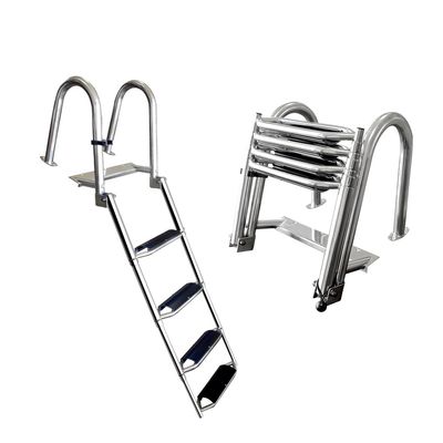 Mojiate Stainless Steel 4 Steps Telescoping Boat Ladder, Reinforce Dock Ladder, Heavy Duty Swimming Ladder with Wider Pedals and Hand Railings, Rated to 500 Pounds
