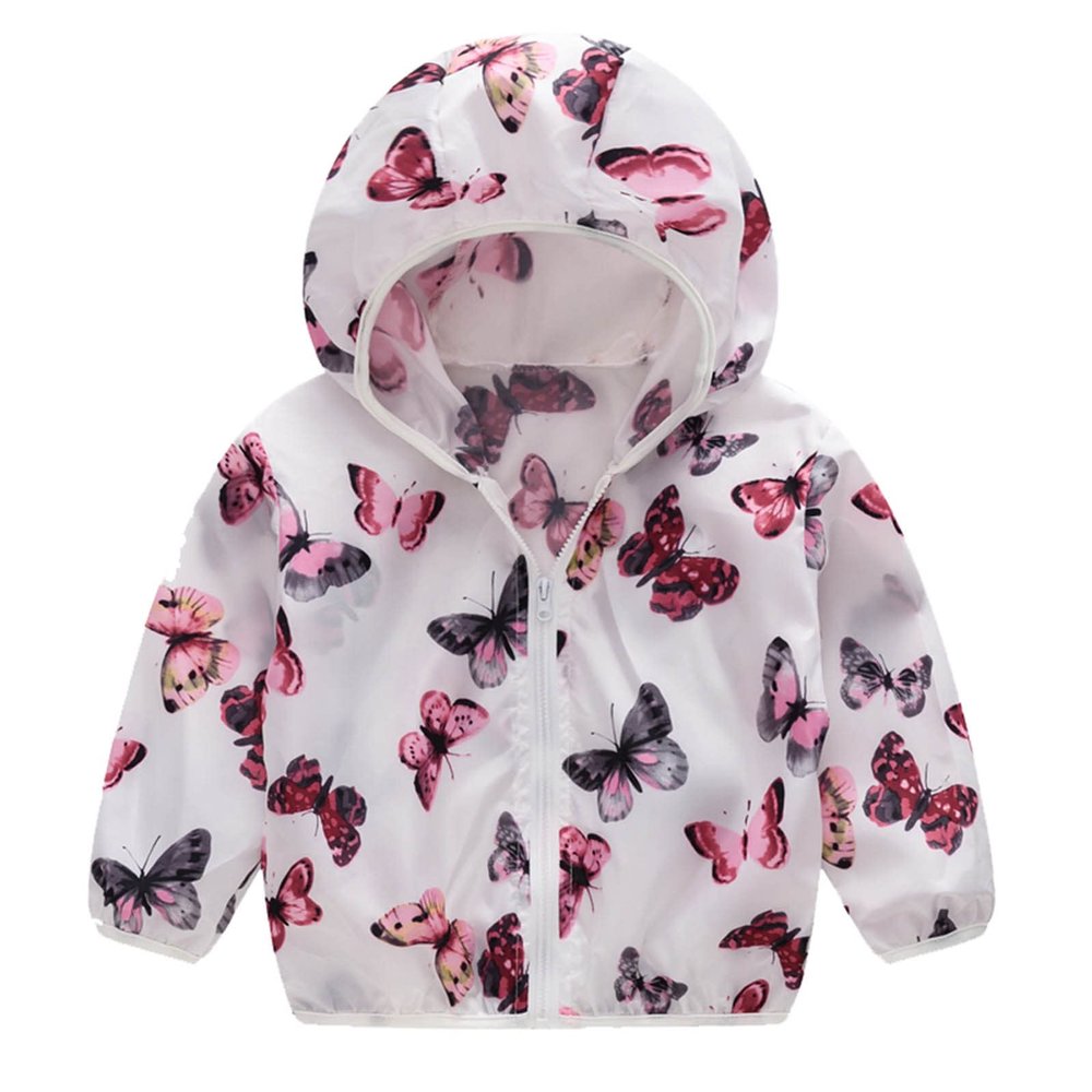 Coats Kids Toddler Boys Girls Sunscreen Jackets Printing Cartoon Hooded Outerwear Zipper Coats (Pink, 12 Months)