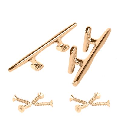Brass Boat Cleats 6 inch Brass Cleat,Cleat,Copper Plated Dock Boats,Golden Color Boat Cleats for Mooring Boat,Marine or Decorative Applications,Hooks,Handle,Pack of 2