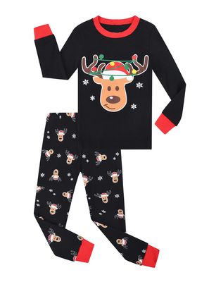 Benaive Boys Christmas Pajamas Kids Xmas Holiday Pjs 100% Cotton, 2-Piece Boys Sleepwear Long Sleeves Set Size 2T