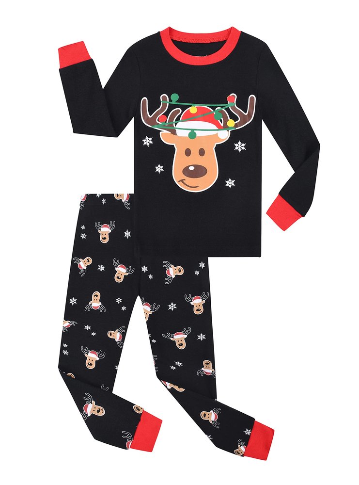 Benaive Boys Christmas Pajamas Kids Xmas Holiday Pjs 100% Cotton, 2-Piece Boys Sleepwear Long Sleeves Set Size 2T