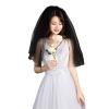 Halloween Costume Witch Cosplay Party Veil Soft Tulle Lace Bridal Veils Cathedral Wedding Veil Headband Dress Up Props (Black 2 Layer/Elbow Length/With Comb) view 1
