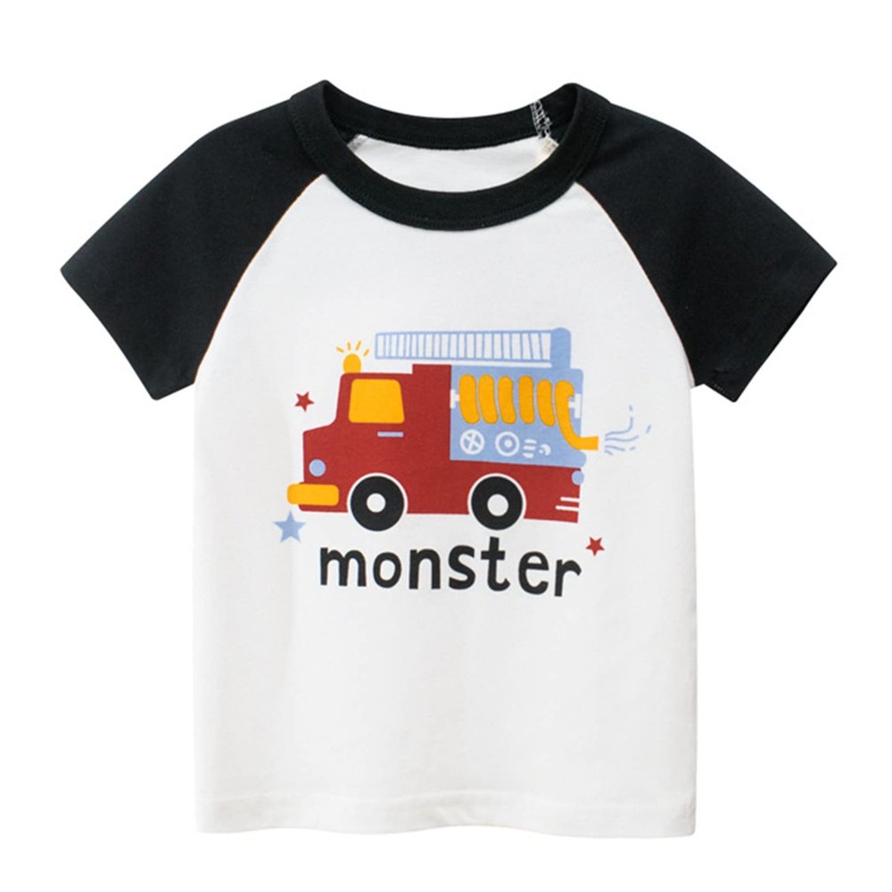 Boys Black Compression Toddler Kids Baby Boys Girls Cars Print Short Sleeve Crewneck T Shirts Tops (Black, 1-2 Years)
