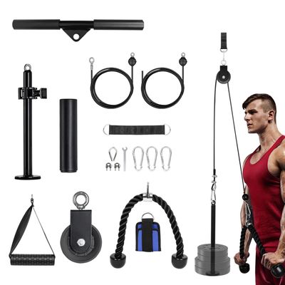 Uboway Weight Cable Pulley System: LAT Pull Down Machine with Dual Cable and Upgraded Loading Pin for Triceps, Back, Forearm, Shoulder, LAT and Lift Cable Pulley Attachments for Home Gym