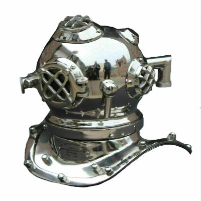 Nautica Decor US Navy Mark V Solid Brass Chrome Vintage Divers Diving Helmet Marine Retro