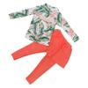 Daenrui Kids Girls 2 Piece Swimsuit Floral Print Rash Guard Shirts with Long Pants Sunsuit UV Protection Swimwear Orange 3-4 Years view 1
