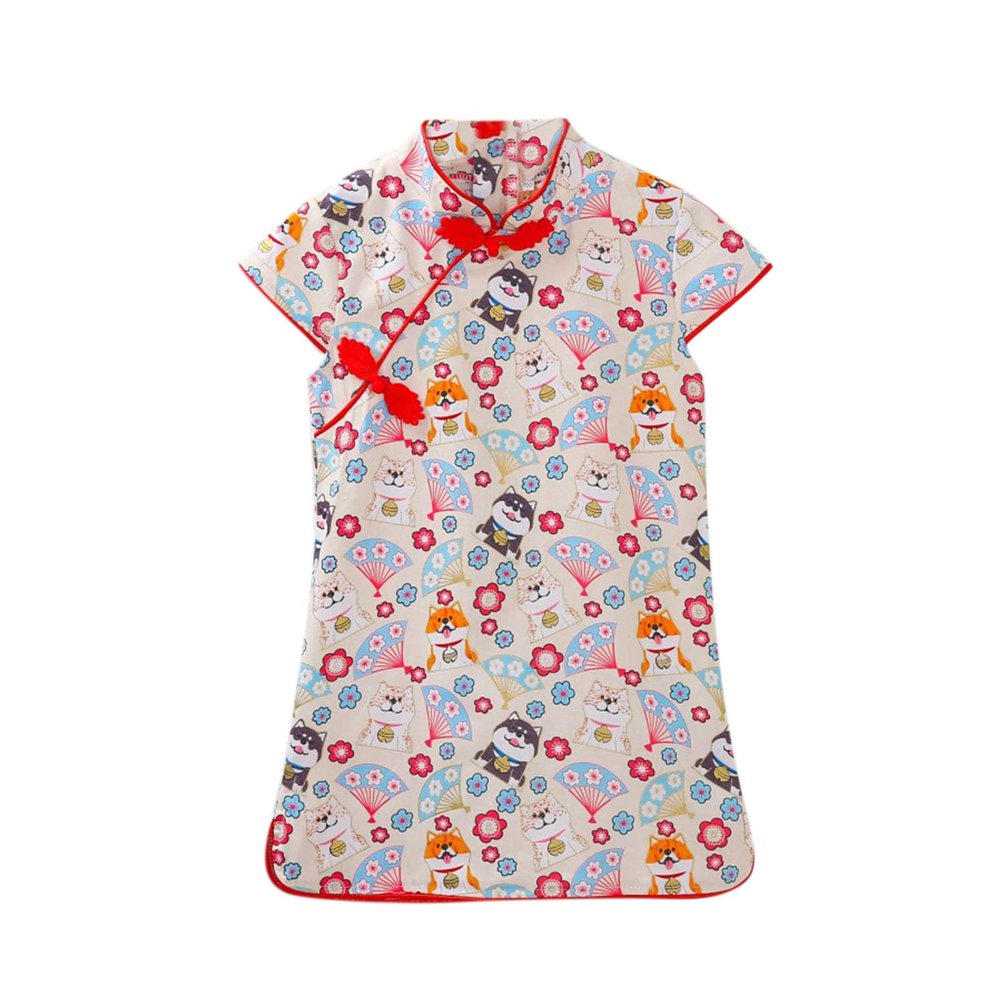 AnFeng Fall Dress for Girls Toddler Dress Sleeve Tang Dresses Princess Printed Cartoon Flowers Girls Suit Baby Short Floral Girls Dresses (D, 4-5 Years)