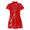 easyforever Womens Shiny Wet Look Patent Leather Cutout Bodysuit Zipper Front Short Sleeve Skinny Jumpsuit Red Medium view 4