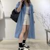 chouyatou Women's Short Sleeve Button Down Denim Maxi Dress Boyfriend Jean Cardigan Jacket (Small, Denim Blue) view 2