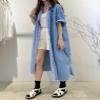 chouyatou Women's Short Sleeve Button Down Denim Maxi Dress Boyfriend Jean Cardigan Jacket (Small, Denim Blue) view 3
