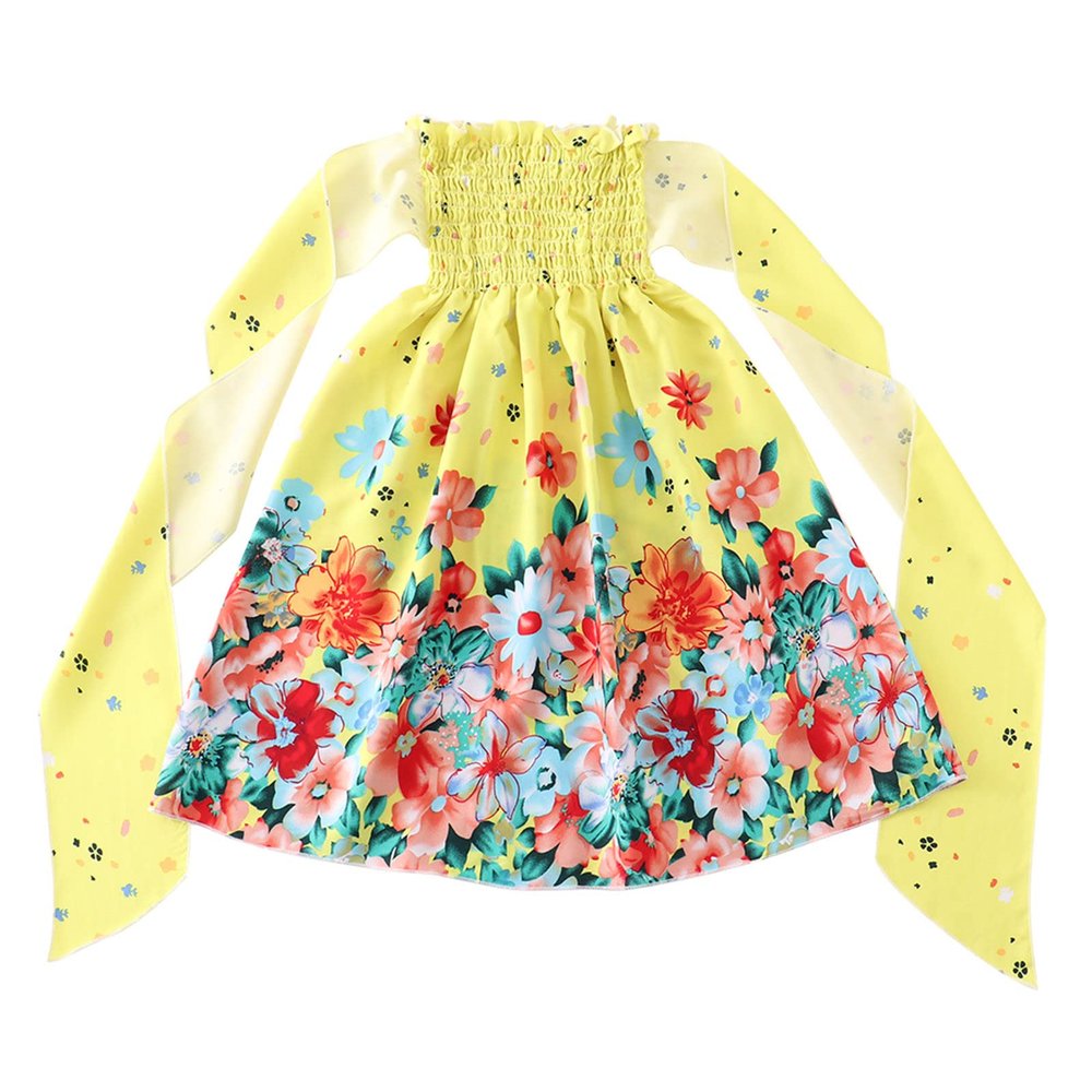 AnFeng Toddler Kids Girls Floral Bohemian Flowers Bowknot Sleeveless Beach Straps Dress Princess Clothes (Yellow, 2 Years)