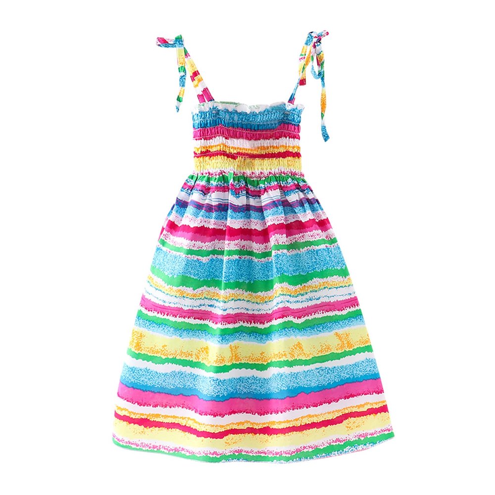 AnFeng Girls Dress Long Toddler Kids Girls Floral Bohemian Rainbow Flowers Sleeveless Beach Straps Dress Princess Clothes (Red, 2 Years)