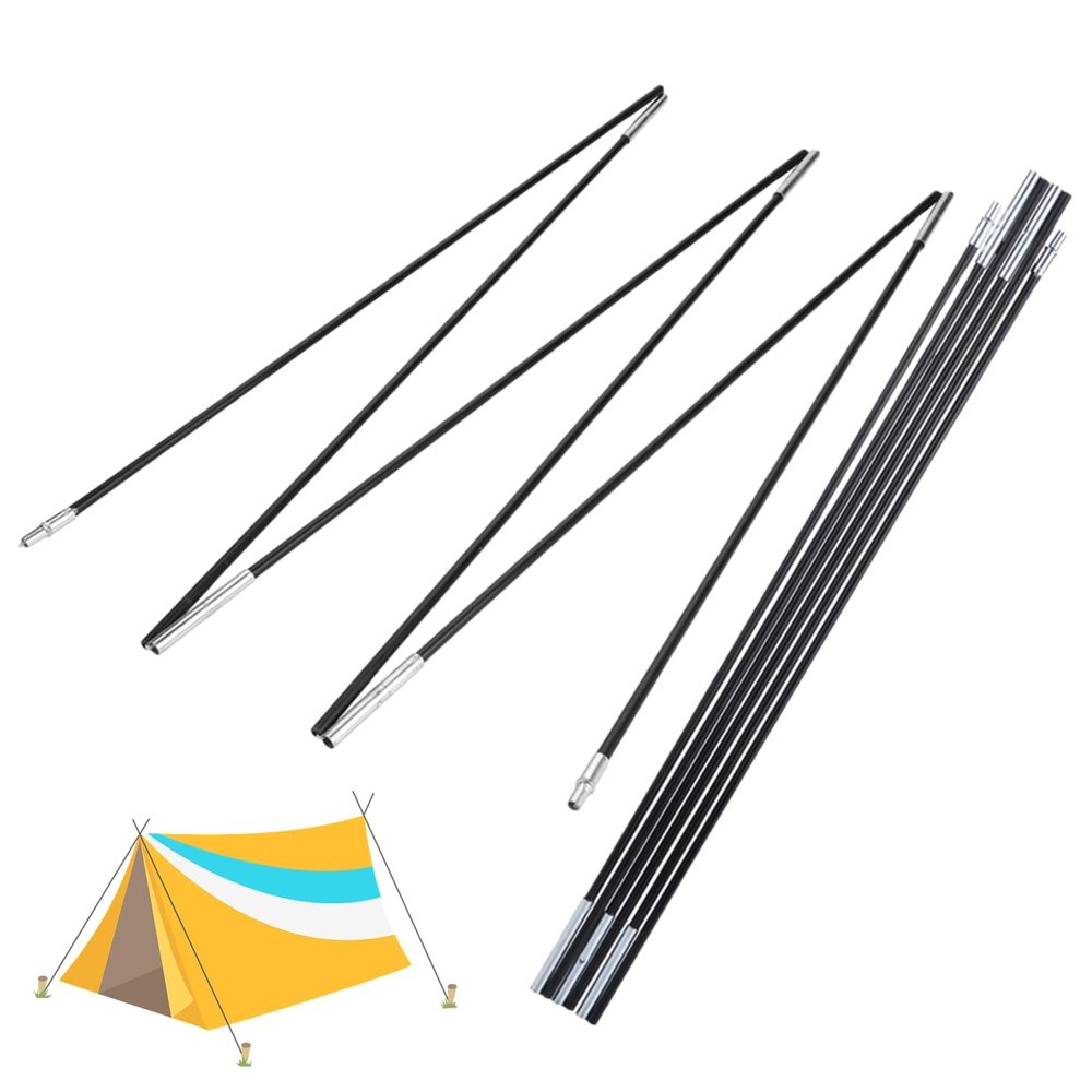 Collapsible Tent Poles, 2pcs Fiberglass Tent Pole Replacement Tent Bar Support Rod Awning Frame Kit for Hiking and Camping Tarp Poles Heavy Duty, 6 Sections Each 23in, Total Length 130in