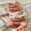 Newborn Toddler Baby Girl Long Sleeve Floral Bodysuit Romper Ruffle Shorts with Headband Casual Cute 3Pcs Outfit (Orange, 18-24 Months) view 2