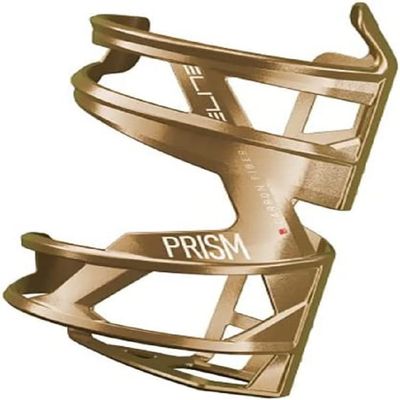 Elite Prism Left Bottle Cage  Carbon Gold Metal, White Graphic  Ultra-Lightweight, Secure, Durable