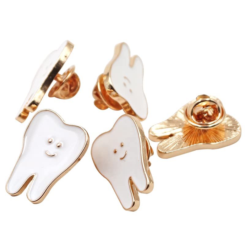 1PC/5PCS Dental Shape Brooch Cute Cartoon Enamel Tooth Badge Women Men Personality Style Doctor Dentist Uniform Brooch Pin Gift (Color : 5pcs)