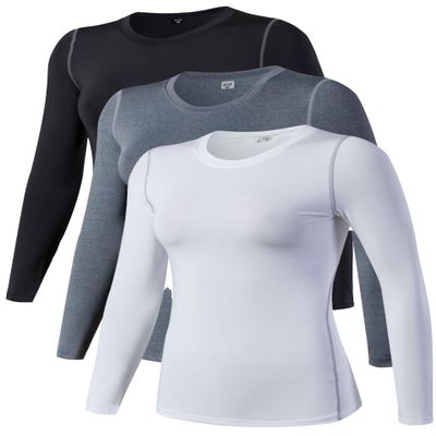 TAISIM Women's Dry Fit Compression Shirts Moisture Wicking Long Sleeve Base Layer for Workout, Running, Yoga,Cold Weather,Black,Grey,White,Small