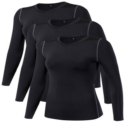 TAISIM Women's Dry Fit Compression Shirts Moisture Wicking Long Sleeve Base Layer for Workout, Running, Yoga,Cold Weather,Black,Black,Black,XLarge