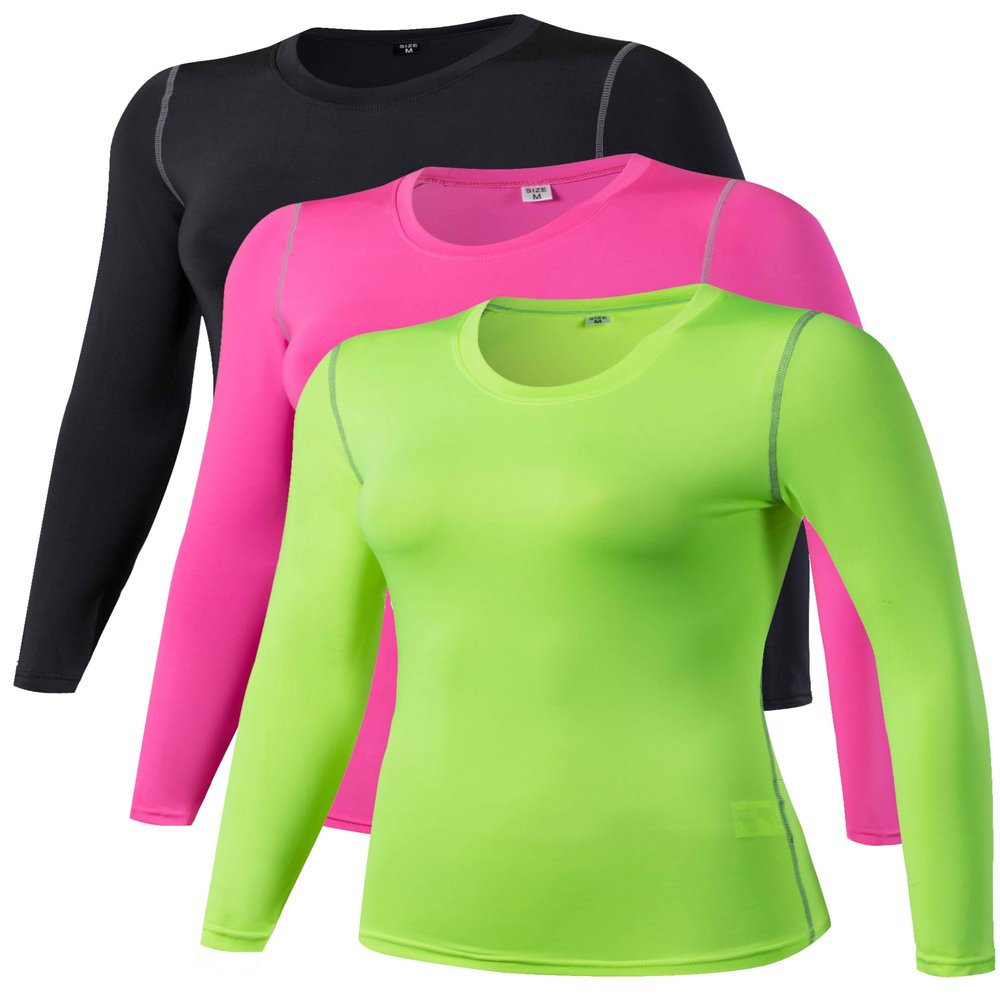 TAISIM Women's Dry Fit Compression Shirts Moisture Wicking Long Sleeve Base Layer for Workout, Running, Yoga,Cold Weather,Black,Rose,Green,XXLarge