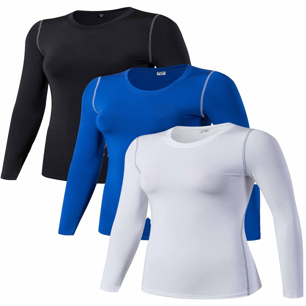 TAISIM Women's Dry Fit Compression Shirts Moisture Wicking Long Sleeve Base Layer for Workout, Running, Yoga,Cold Weather,Black,Blue,White,Medium