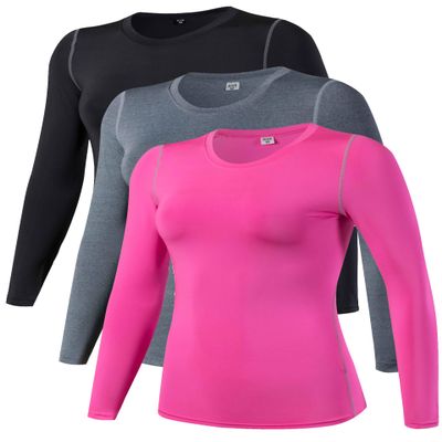 TAISIM Women's Dry Fit Compression Shirts Moisture Wicking Long Sleeve Base Layer for Workout, Running, Yoga,Cold Weather,Black,Grey,Rose,Small