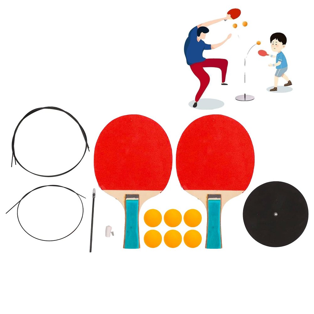 HURRISE Table Tennis Balls Paddles Set, Paddle Set with Balls, Table Tennis Trainer with Elastic Shaft Stainless Steel Base, 6 Self Training Balls 2 Paddles