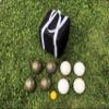 BuyBocceBalls Listing - Unique Bocce Set - 107mm with Olive Brown and White Balls, Black Bag view 1