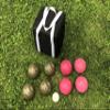 BuyBocceBalls Listing - Unique Bocce Set - 107mm with Olive Brown and Pink Balls, Black Bag view 1