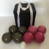 BuyBocceBalls Listing - Unique Bocce Set - 107mm with Olive Brown and Pink Balls, Black Bag view 2