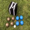 BuyBocceBalls Listing - Unique Bocce Set - 107mm with Olive Brown and Blue Balls, Black Bag view 1