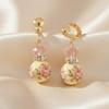 1928 Jewelry Pink Floral Decal Beaded Clip On Earrings For Women, Non Piercing Ear Rings, Pierceless Snap On Made In USA view 2