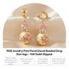 1928 Jewelry Pink Floral Decal Beaded Clip On Earrings For Women, Non Piercing Ear Rings, Pierceless Snap On Made In USA view 3