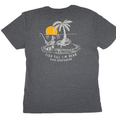Avid Gear Fishing Fishing Mania Adult SS T-Shirt Outdoor Style and Comfort SS T-Shirt -, Charcoal Heather, Size: Medium