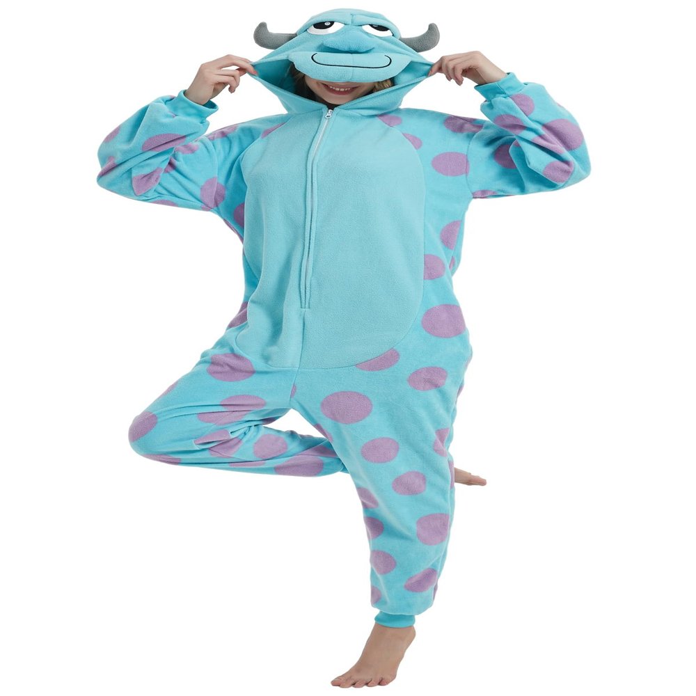 HvnTjvn Sulley Monster Inc Adult Onesie Animal Jumpsuit Unisex One-Piece Pajamas Cosplay Costume Sleepwear for Halloween christmas Women Men XL