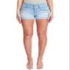 YMI Womens Junior Wannabettabutt 3-Button Mid-Rise Cuffed Hem Lightly Distressed Stretchy Denim Jean Shorts, Light Blue Rips, 13 view 1