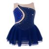 Daenrui Kids Girls Ice Figure Skating Dress Leotard Sparkle Rhinestone Sleeveless Mesh Splice Tutu Skirts Dancewear Darkblue 12 Years view 1