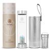 Almeara Crystal Water Bottle with Authentic Aquamarine Stones and Clear Quartz Removable Gemstones, Loose Leaf Tea Infuser - Relaxation, Healing & Spiritual Gifts for Women - Witchcraft Supplies view 1