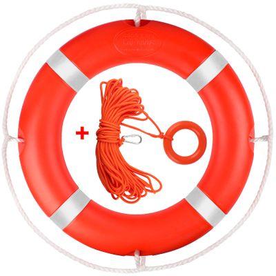 23 Inch Life Rings with 98.4ft Water Floating Lifesaving Rope Set, Life Ring for Pool, Pool Safety Ring with Reflective Strip, Life Rings with Rope (Orange) - 2 Size