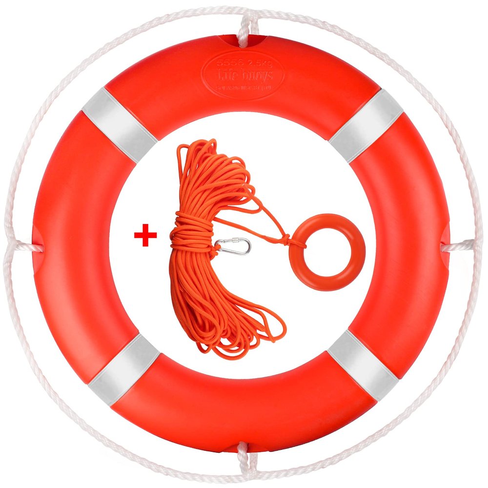23 Inch Life Rings with 98.4ft Water Floating Lifesaving Rope Set, Life Ring for Pool, Pool Safety Ring with Reflective Strip, Life Rings with Rope (Orange) - 2 Size