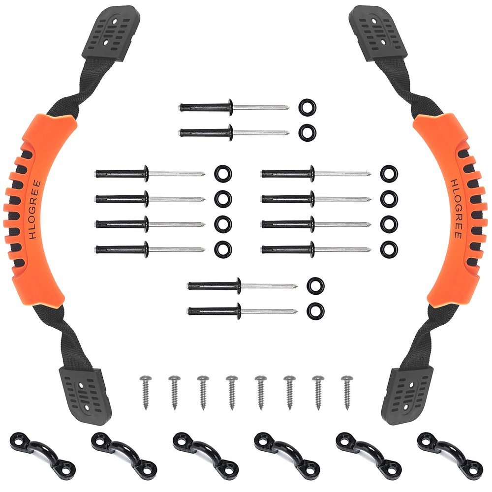 HLOGREE Kayak Handles 2 Pack,Orange Kayak Carry Handle with Rivets,Kayak Replacement Handles,Kayak Handles for Emotion/Pelican/Hobie/Lifetime/sit on top/Ocean/Wilderness Accessories,Kayak Parts