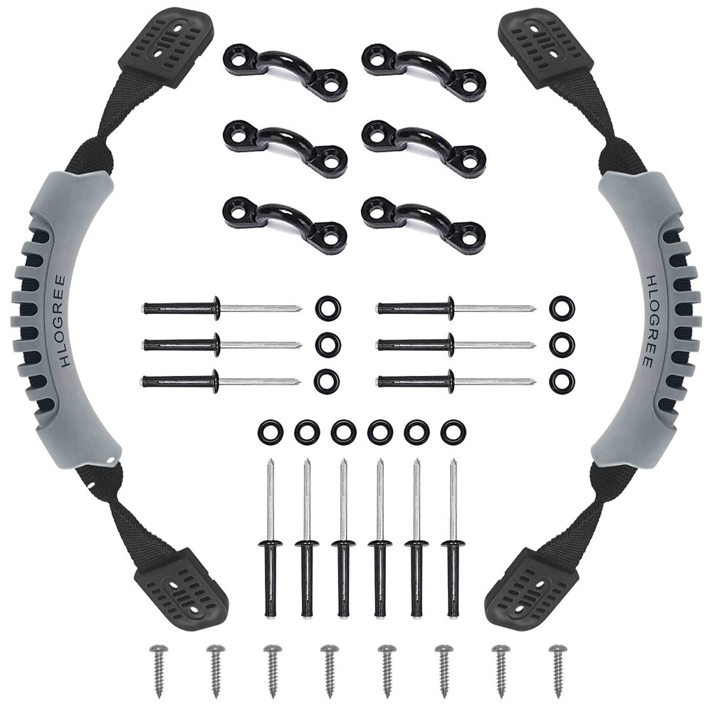 HLOGREE Kayak Handles 2 Pack,Kayak Carry Handle with Rivets,Kayak Replacement Handles,Kayak Handles for Emotion/Pelican/Hobie/Lifetime/sit on top/Ocean/Wilderness Accessories,Kayak Parts - Grey