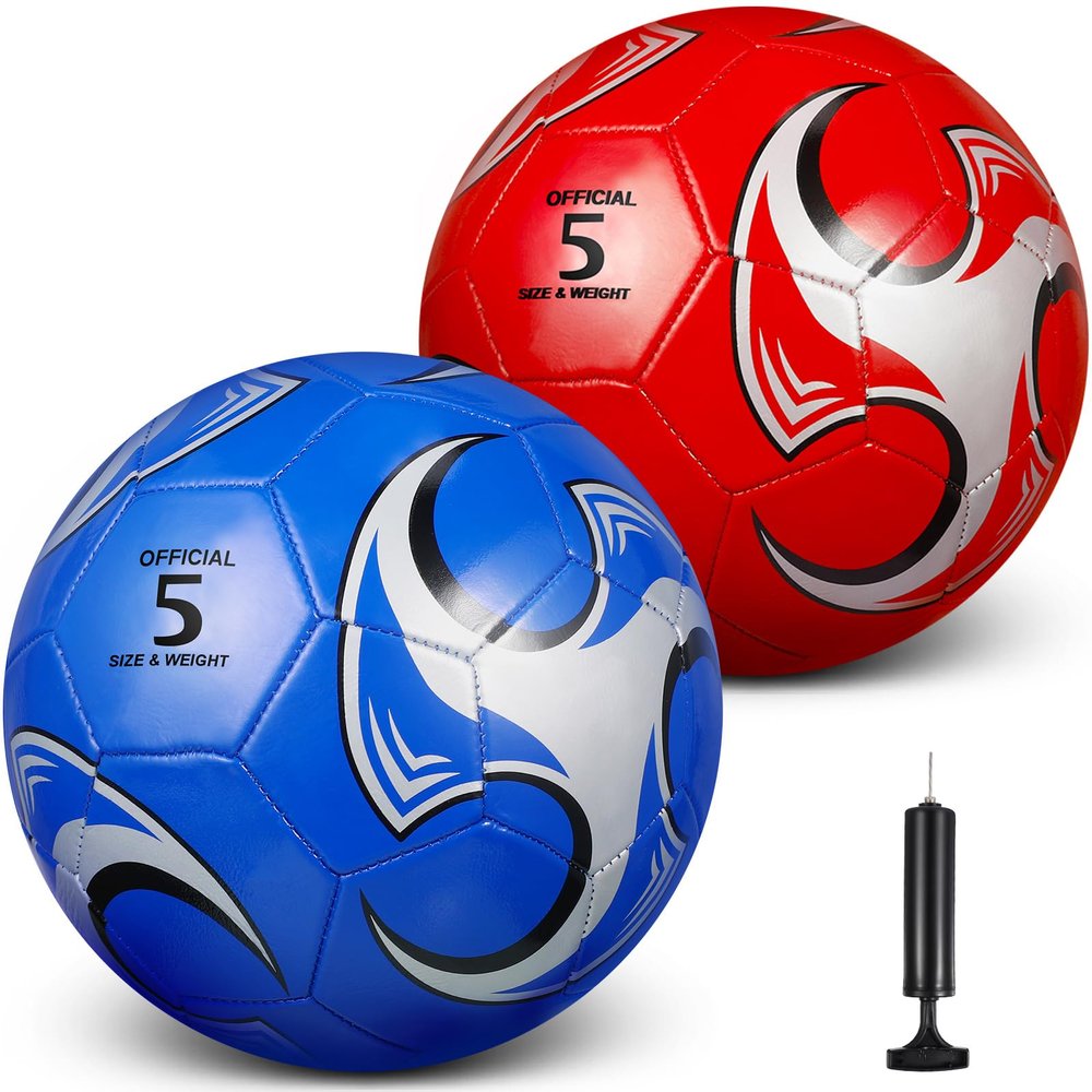 HyDren 2 Pcs Soccer Balls with Pump Official Size Soccer Ball for Game Training Indoor Outdoor Sport Gift for Child Youth Adult Back to School(Novelty Style,Size 5)