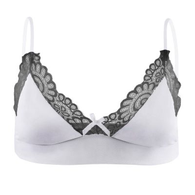 ABAFIP Men's Sissy Lingerie Lace Underwear Frilly Trim Strappy Bra Top/Bowknot Low Waist Sheer Lace Mesh Panties Triangle Bikini Briefs Underpants Crossdressing Nightwear White + Black 3X-Large